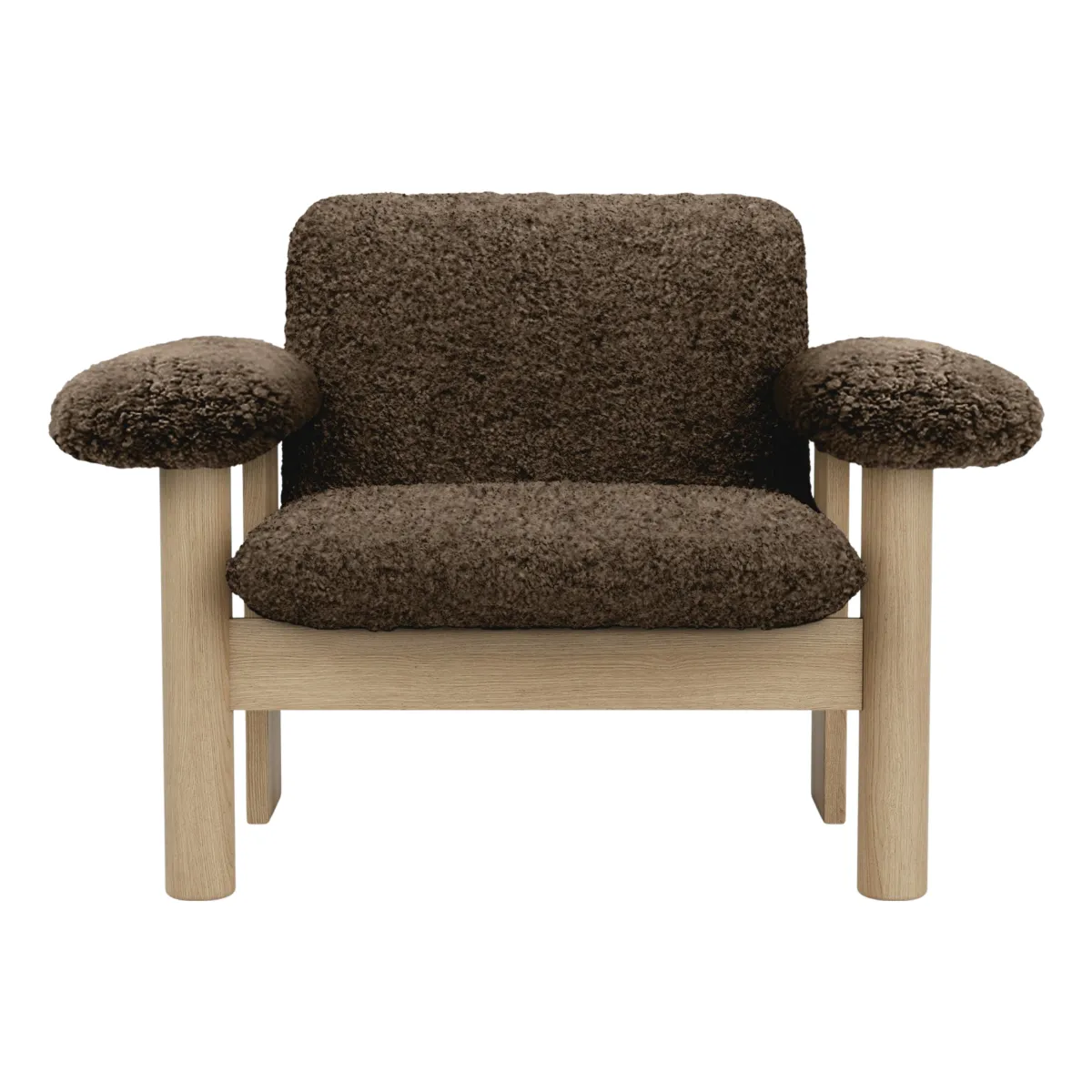Brasilia loungestol, lav rygg, massiv eik, Sheepskin Nevotex Root