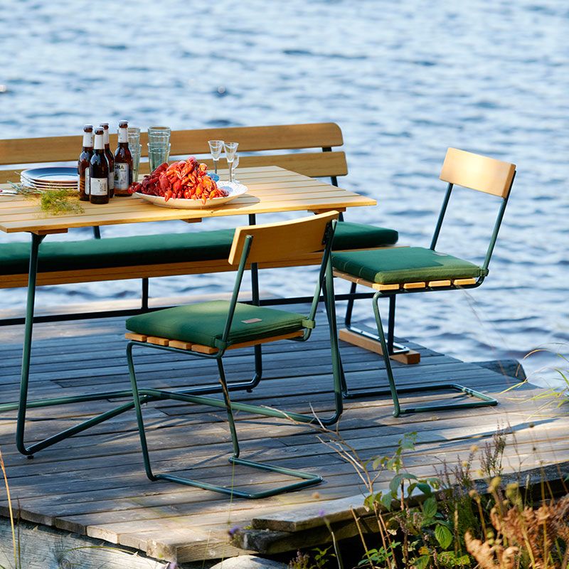 Bord B25A 120 ubehandlet teak / varmforsinket stativ Grythyttan Stålmöbler