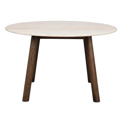 Taransay spisebord Ø125 cm beige travertin/brun eik