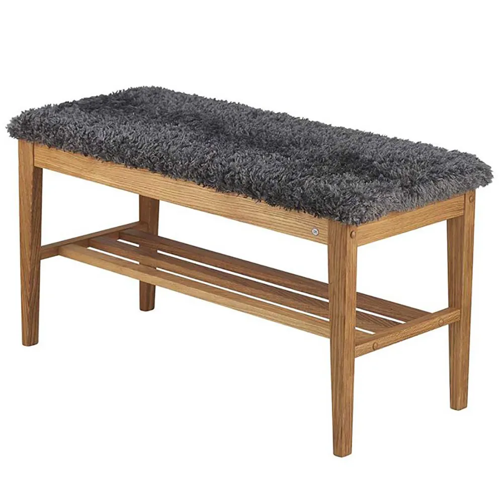 Nadja benk lakkert eik/safeskinn i mørkegrått utseende
