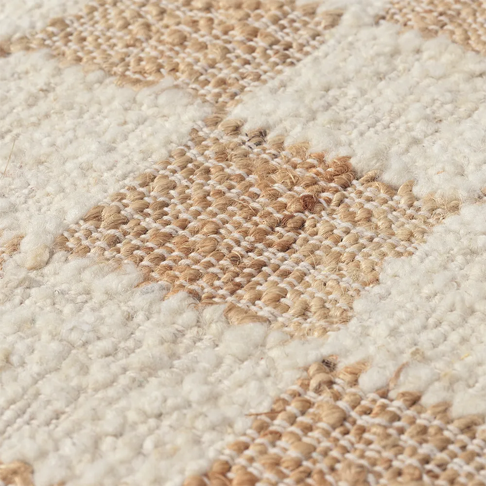 Håndvevd Ullteppe Check 70x180 cm Off-White