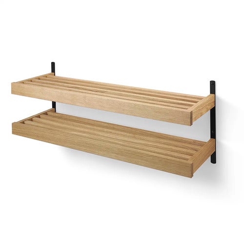 Nadja Skohylle 100 cm 2 nivåer veggmontert Oljet eik/mattsvart stål