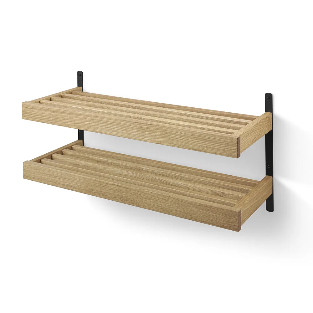 Nadja Skohylle 80 cm 2 nivåer veggmontert Lakkert eik/mattsvart stål