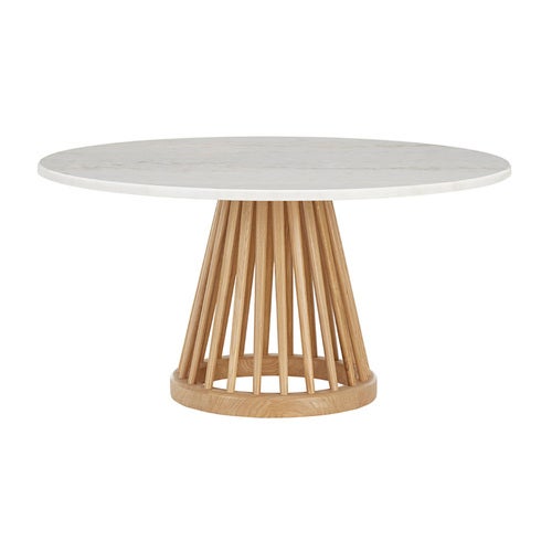 Fan bord natur steintopp 90 cm hvit