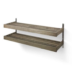 Nadja Skohylle 100 cm veggmontert i 2 nivåer Røkt eik/slipt stål