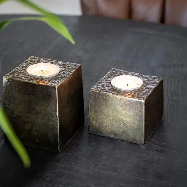 Lyslykt Tealight liten Brass Antique Artwood