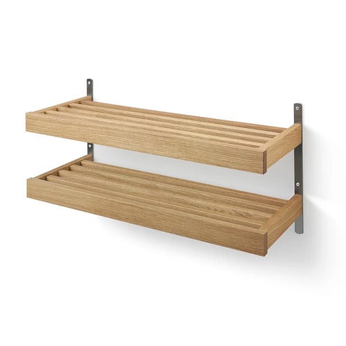 Nadja Skohylle 80 cm 2 nivåer veggmontert Oljet eik/slipt stål