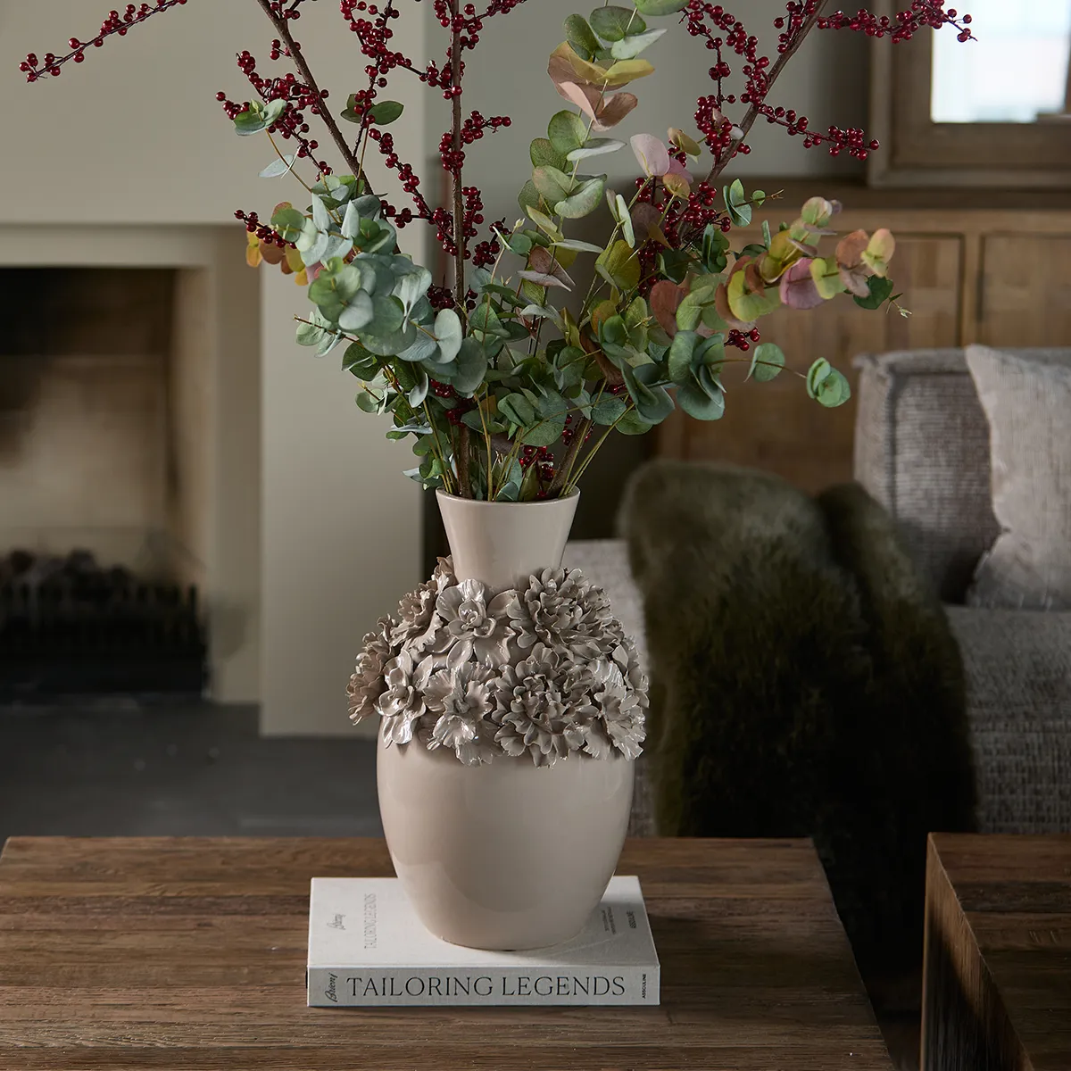 Håndlaget Vase Blossom Long H45 cm Flax