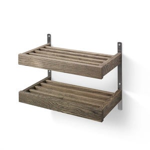 Nadja Skohylle 50 cm 2 nivåer veggmontert røkt eik/slipt stål