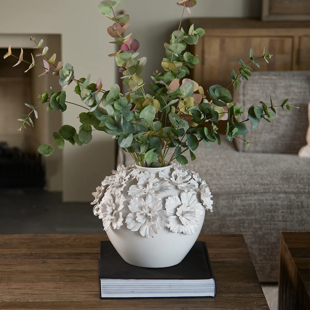 Håndlaget Vase Blossom L White