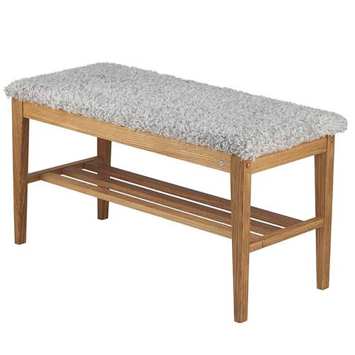 Nadja benk lakkert eik/safeskinn look lysegrå