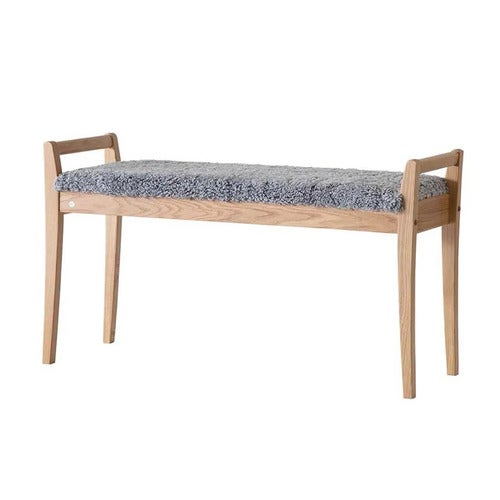 Meja benk lakkert eik/safeskinn lysegrå