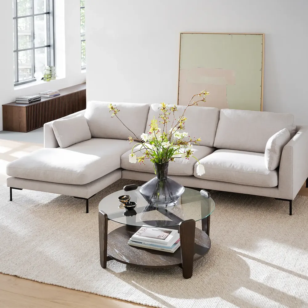 Corwin sofa 3,5-seter sofa chaiselong venstre stoff Rita lys beige