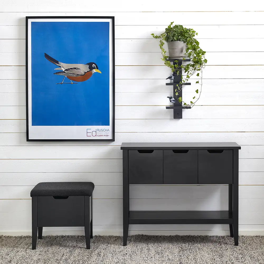 Klinte benk 45 cm svart med ullstoff  