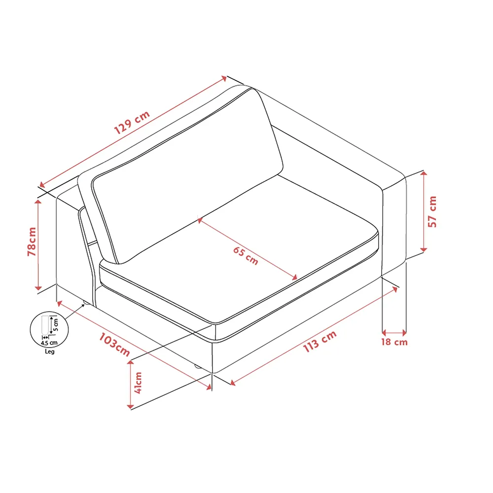 Duncan 1,5-seter armlene høyre stoff Robin lysegrå