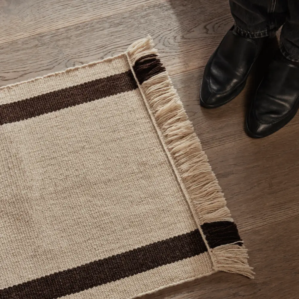 Calm Kelim Teppe 80x200 cm - Off-white/Coffee