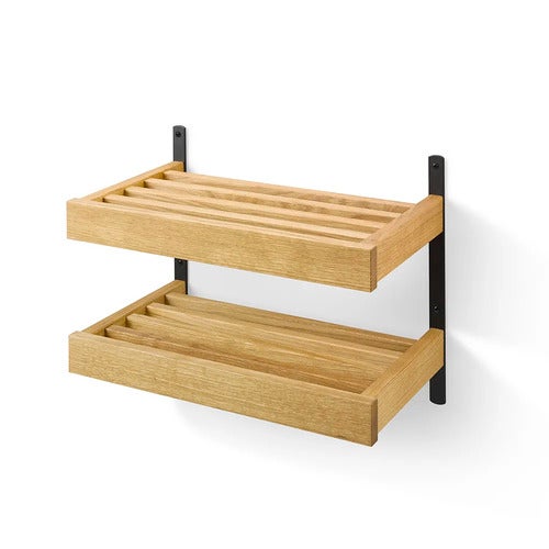 Nadja Skohylle 50 cm i 2 nivåer veggmontert Lakkert eik/mattsvart stål
