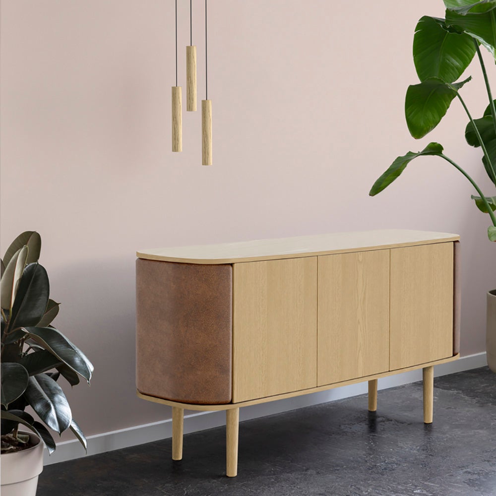 Treasures 3-dørs skap eik/Brown faux leather