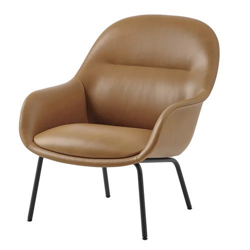 Fiber Soft Lounge Armchair Tube Base - Refine Leather Cognac Anthracite Black
