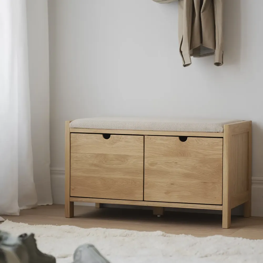 Hillmond oppbevaringsbenk 80 cm eik/beige stoff