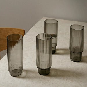 Ripple Long Drink Glass 4-pakning - Smoked Grey