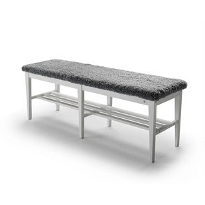 Nadja Bench 130 cm Hvitlakkert bjørk/saueskinn Lys grå