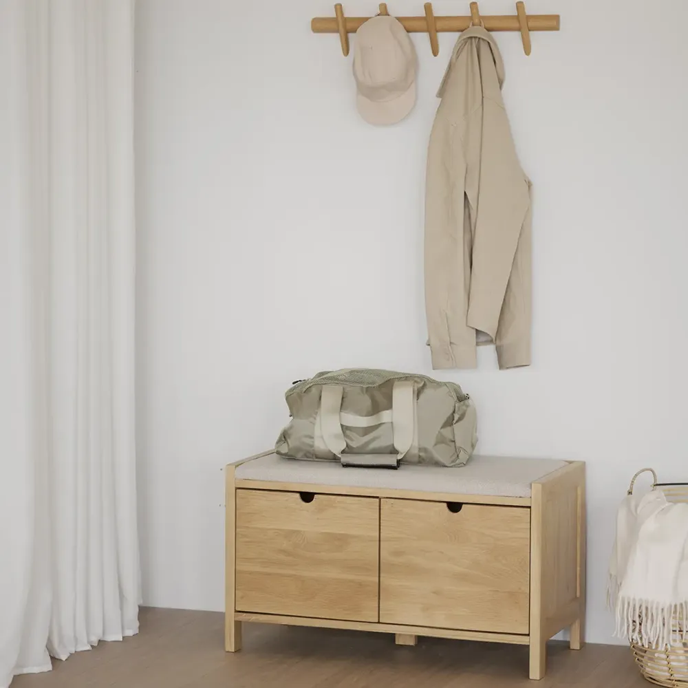 Hillmond oppbevaringsbenk 80 cm eik/beige stoff