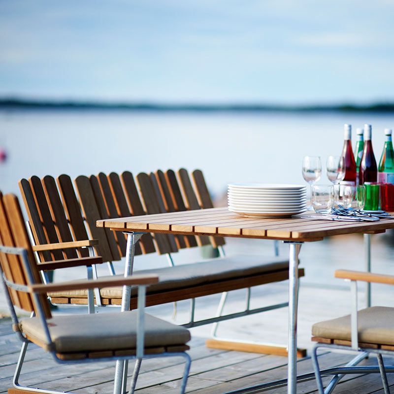 Bord 9A 100 Ubehandlet teak/varmforsinket stativ Grythyttan Stålmöbler