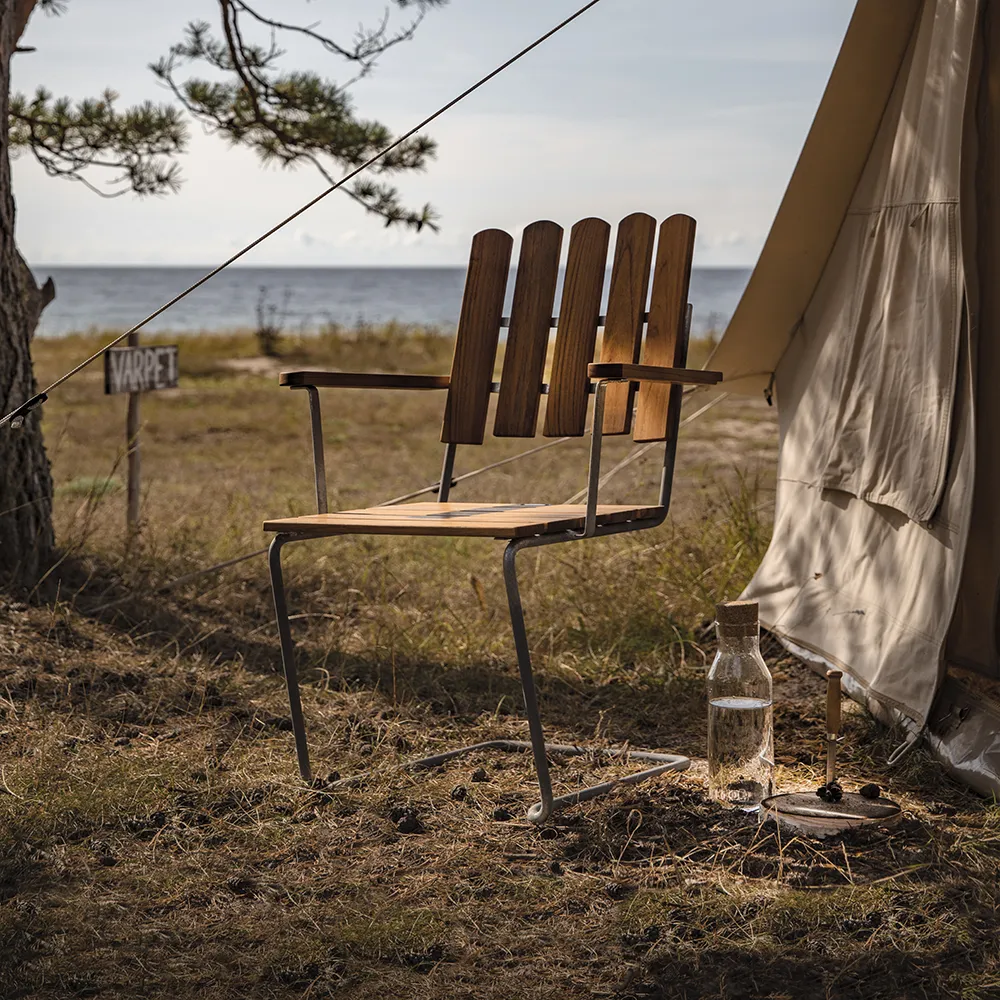A2 Lenestol ubehandlet teak / varmegalvanisert stativ Grythyttan Stålmöbler