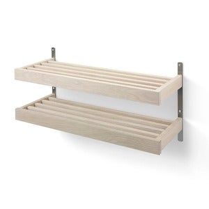 Nadja Skohylle 80 cm i 2 nivåer veggmontert Hvitoljet eik//slipt stål