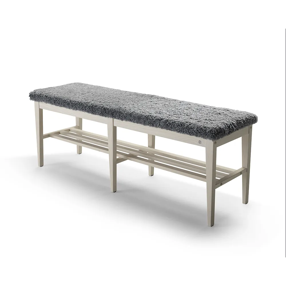 Nadja Bench 130 cm Hvitoljet ask/safeskinn Lysegrå