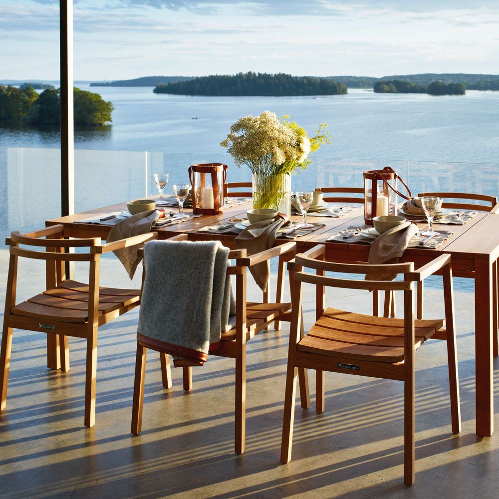 Oxnö spisebord 100 x 220–300 cm teak Skargaarden