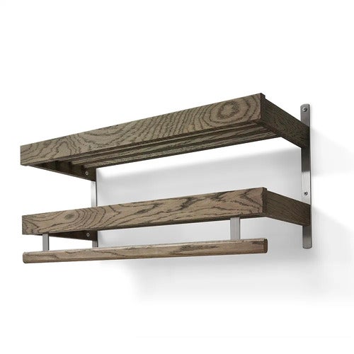 Nadja hattehylle 80 cm 2 nivåer Røkt eik/slipt stål
