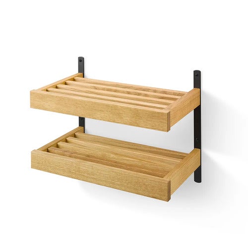 Nadja Skohylle 50 cm 2 nivåer veggmontert Oljet eik/mattsvart stål