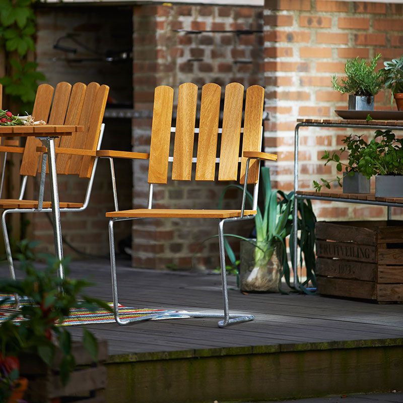 Bord 9A 100 Ubehandlet teak/varmforsinket stativ Grythyttan Stålmöbler