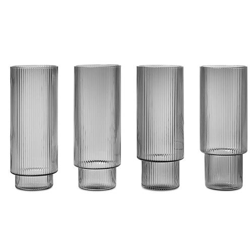 Ripple Long Drink Glass 4-pakning - Smoked Grey