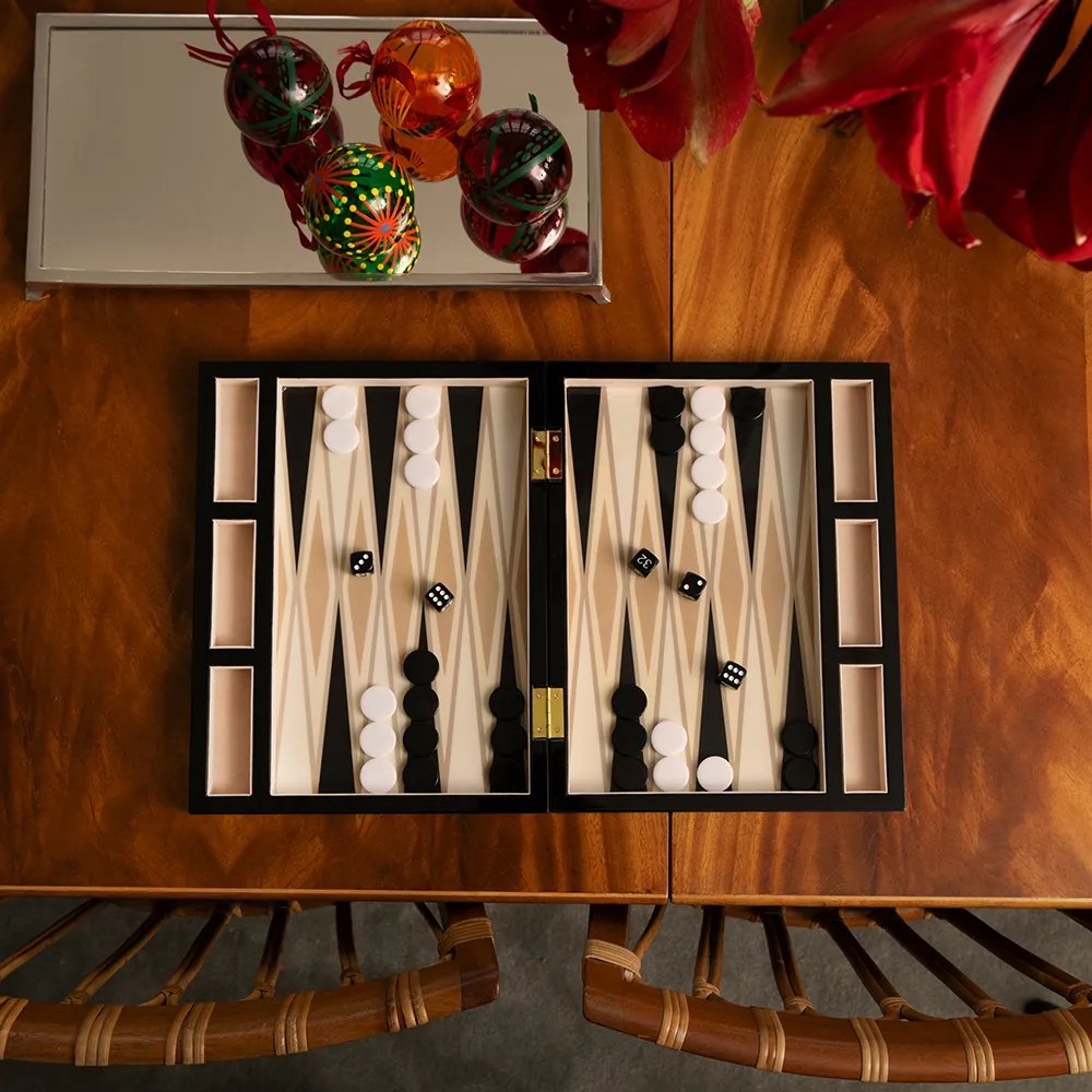 Backgammon Lakkert Black