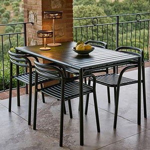 Bliss spisebord inkl.fire stoler med armlener - Mørkegrønn aluminium