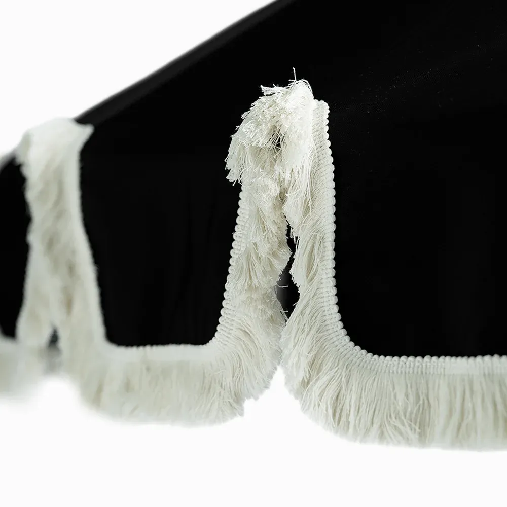 Parasoll med frynser Ø240 cm Svart