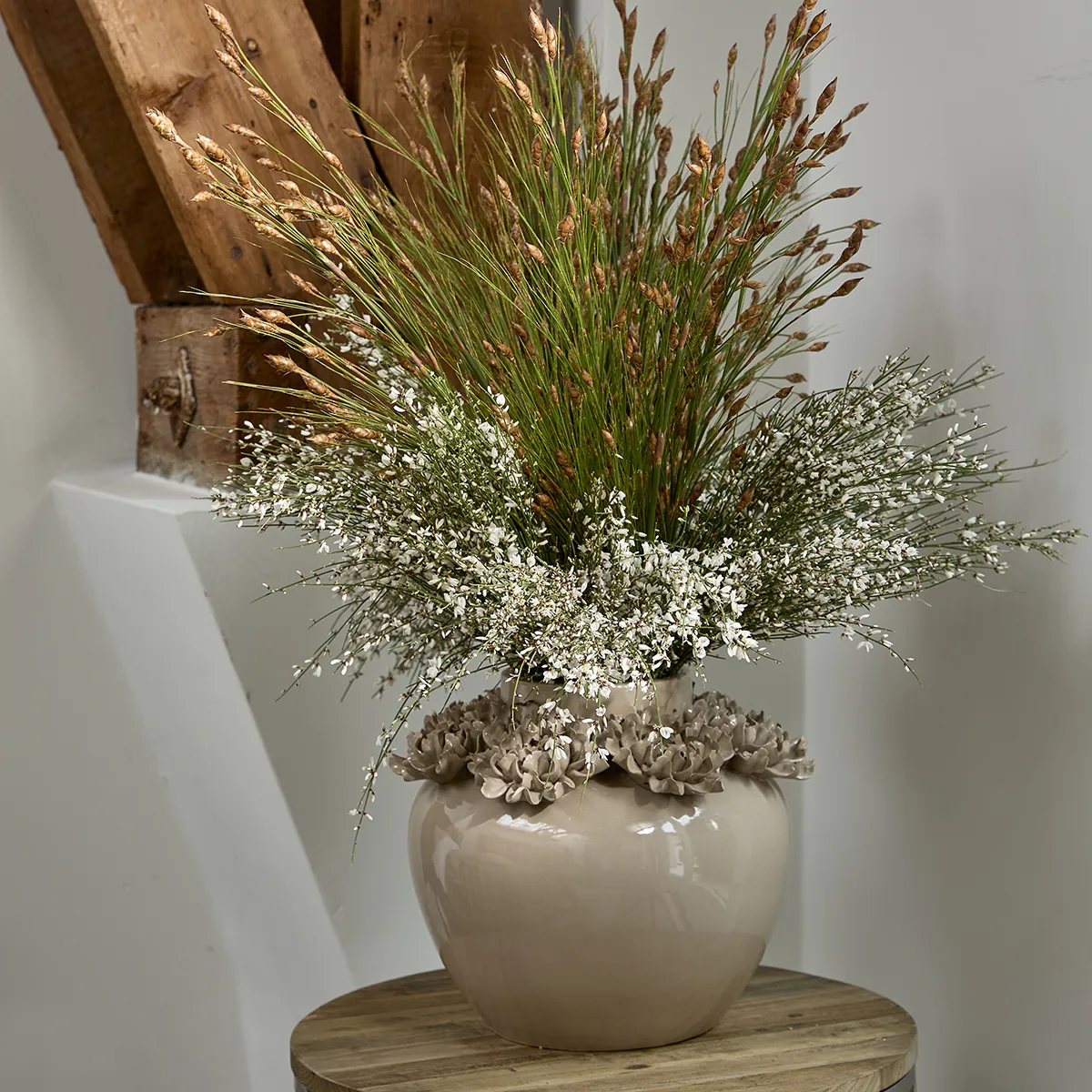 Håndlaget Vase Blossom Edge H31 cm Flax