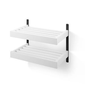 Nadja Skohylle 50 cm 2 nivåer veggmontert Hvitlakkert bjørk/mattsvart stål