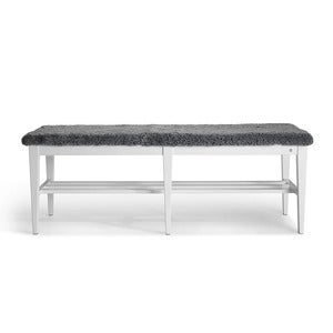 Nadja Bench 130 cm Hvitlakkert bjørk/saueskinn Lys grå