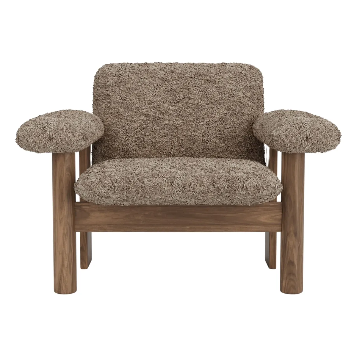 Brasilia loungestol helpolstret lav rygg firbent understell massiv valnøtt Sheepskin Nevotex Sahara