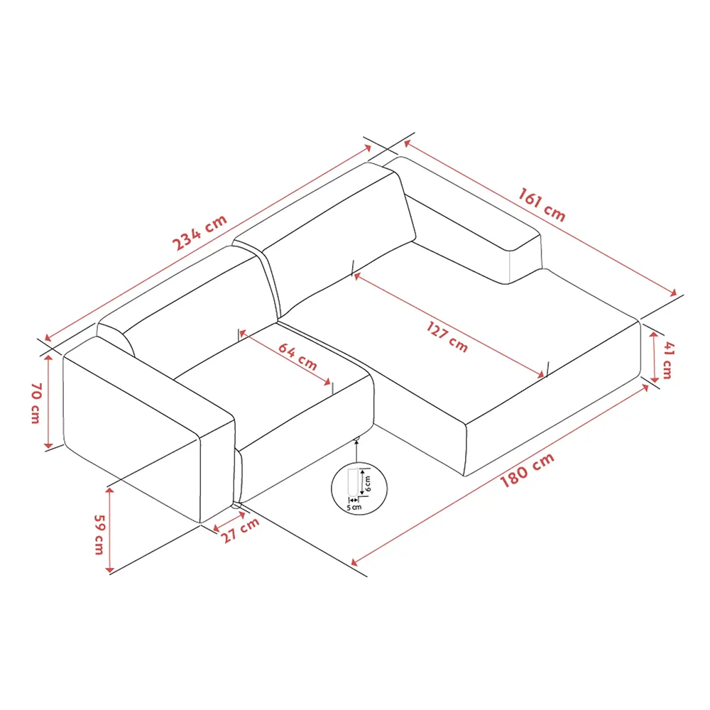 Willard sofa 3-seter sofa med chaiselong høyre stoff Alice lys beige