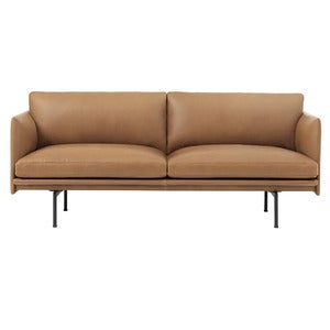 Outline Sofa 2-seater - Black Base - Refine Leather Cognac Black