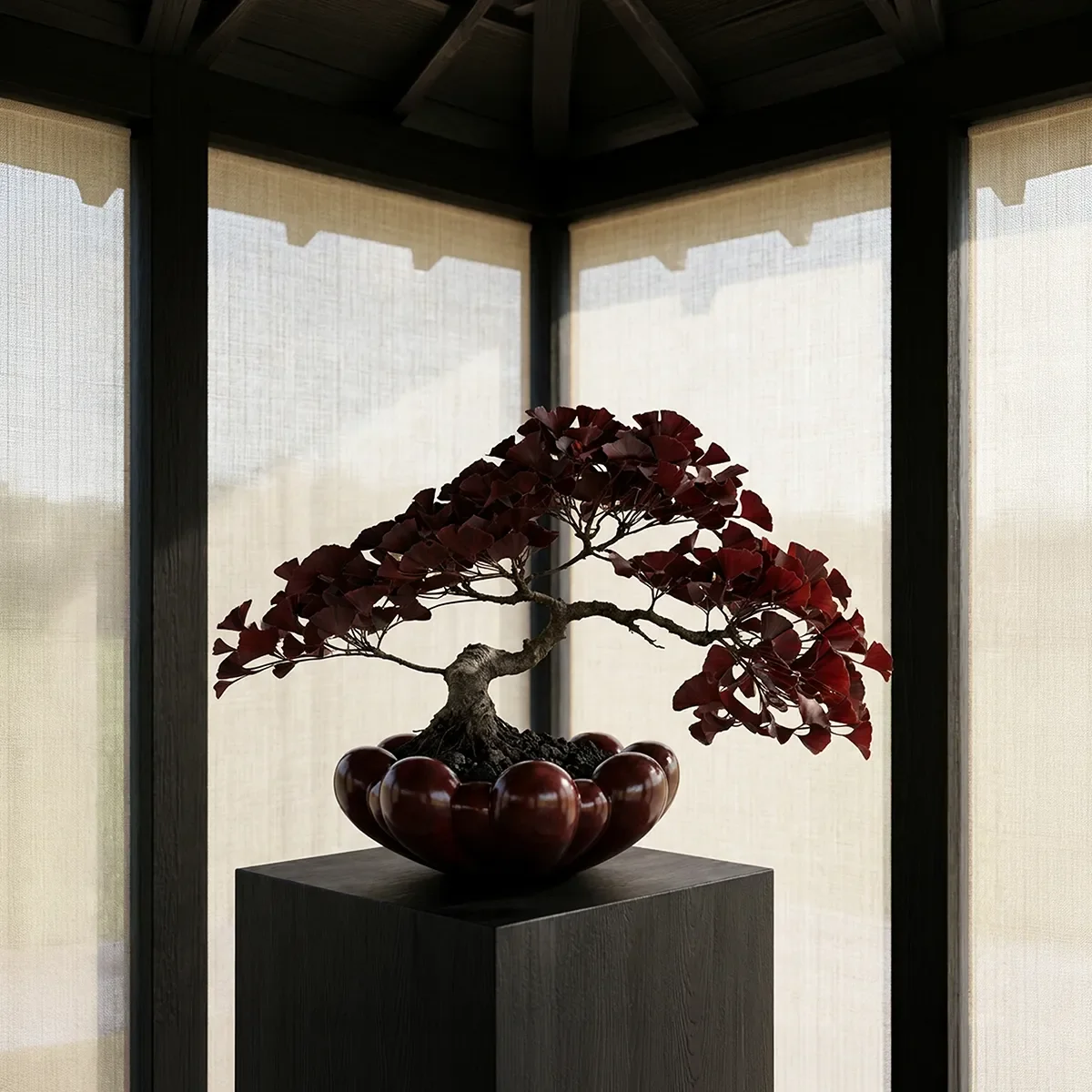 Håndlaget Dekorasjonsskål Bloom Maroon Ø 44 cm