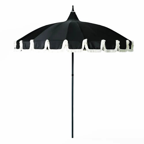 Parasoll med frynser Ø240 cm Svart