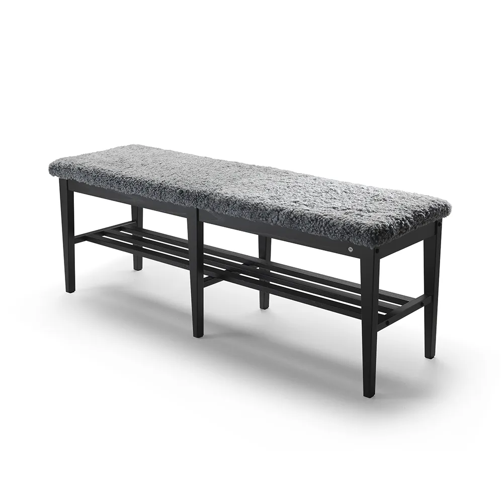 Nadja Bench 130 cm Svartbeiset ask/safeskinn Lys grå