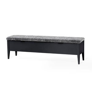 Klinte benk 160 cm svart med ekte saueskinn