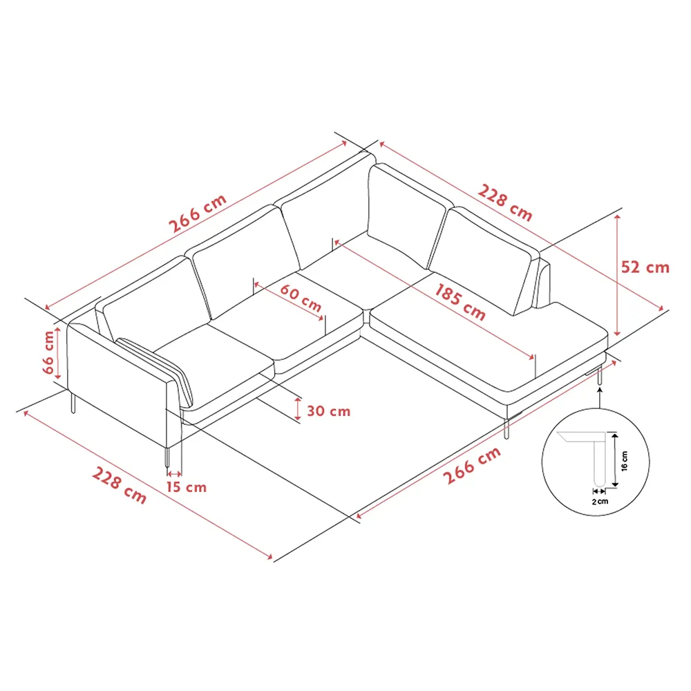 Corwin hjørnesofa 2,5+2,5-seter åpen ende høyre stoff Rita lys beige